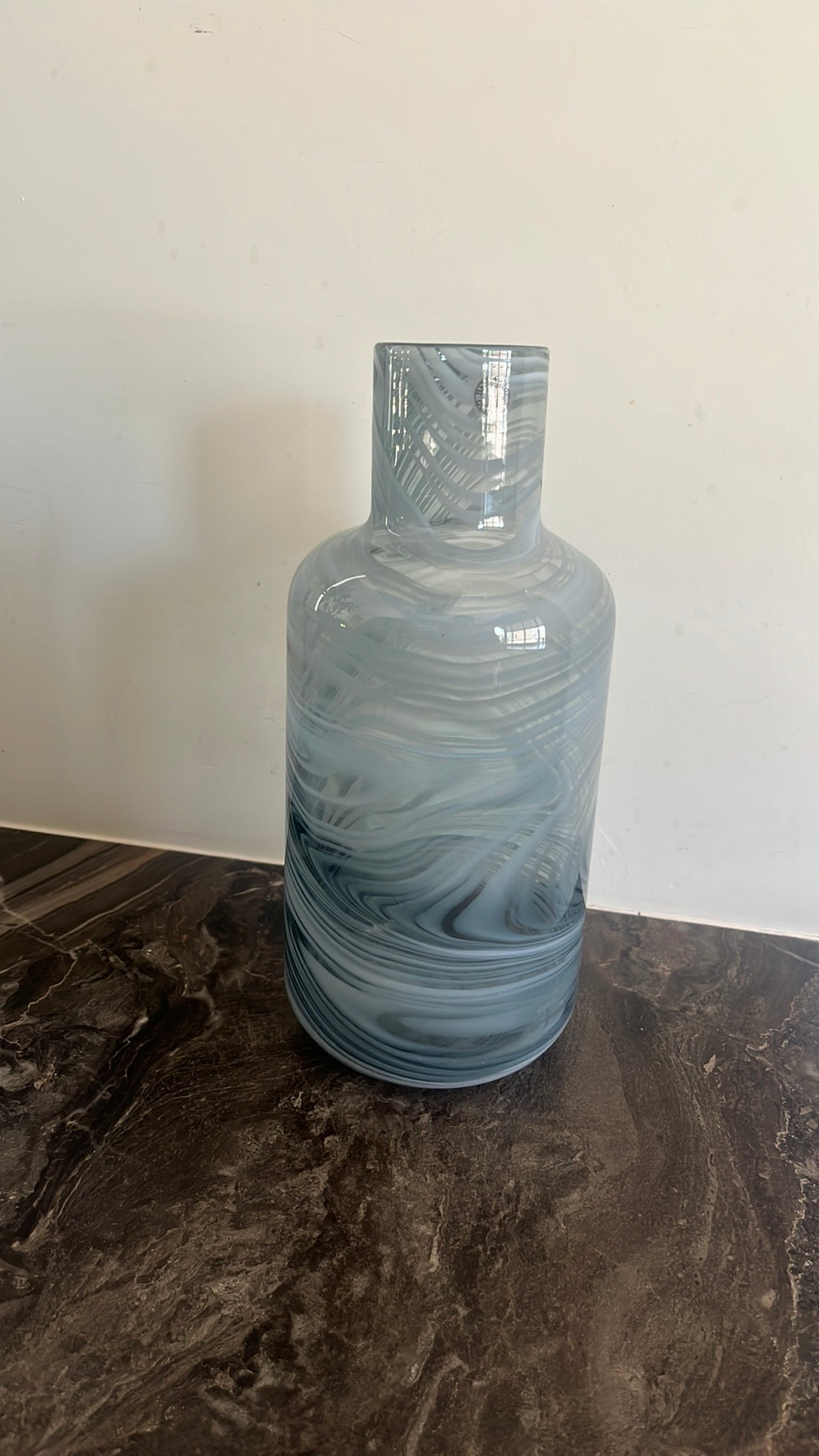 Unieke Blauwgrijze Vaas – Mondgeblazen Glaskunst